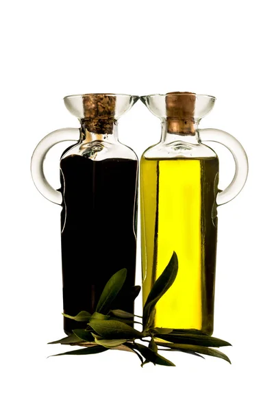 Virgin olive oil in a jar and modena balsamic vinegar — Stock Photo, Image