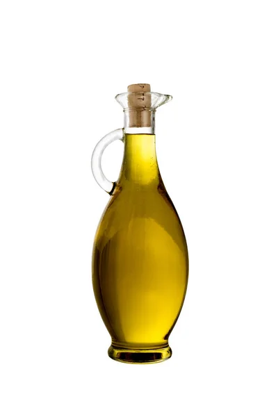 Virgin olive oil in a glass bottle isolated — Stock Photo, Image