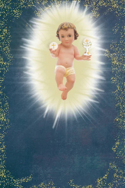 Baby Jezus, eerste heilige communie achtergrond. Verticale. — Stockfoto