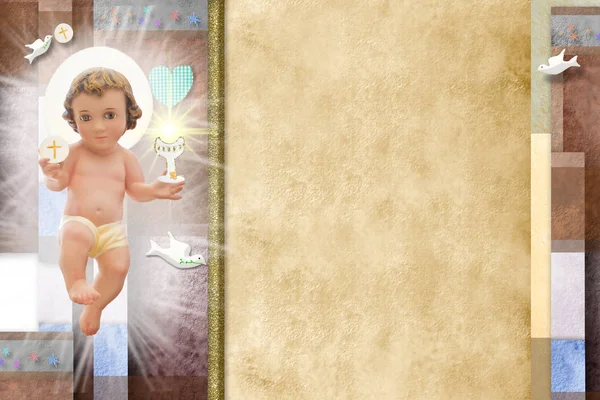 Baby Jezus, eerste heilige communie achtergrond. — Stockfoto