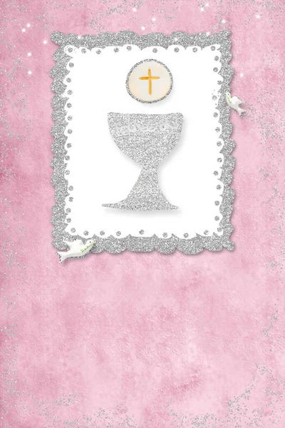 First holy communion invitation card.Vertical. — Stock Photo, Image