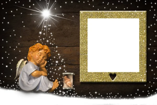 圣诞相框天使和小耶稣 — 图库照片