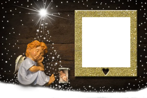 Jul fotoram Angel och Baby Jesus — Stockfoto