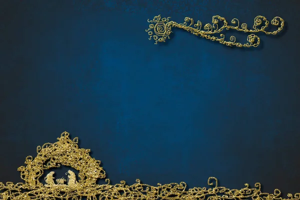 Szopka Bożonarodzeniowa Religijne Kartki Życzeniami Abstrakcyjny Ręczny Rysunek Szopki Złotym — Zdjęcie stockowe