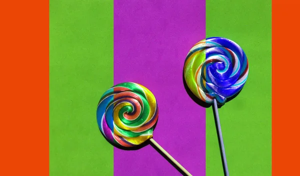 Kleurrijke Lollipop Kleurrijke Achtergrond — Stockfoto
