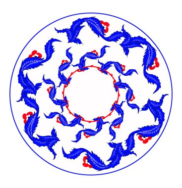 Yuvarlak tabaklar için Türk yaprağı deseni. Vektör. İzole edilmiş