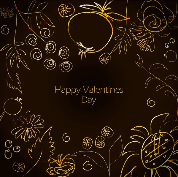 Joyeux Modèle Carte Saint Valentin Fond Noir Schéma Floral — Image vectorielle