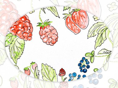 Elle çizilmiş böğürtlen ve çiçekli kart şablonu. Metin alanı