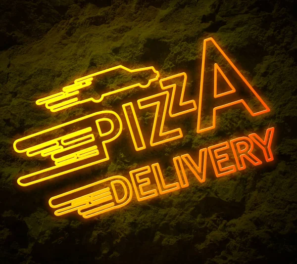 Inscripción Pizza Delivery Forma Icono Brillante Sobre Una Textura Piedra — Foto de Stock