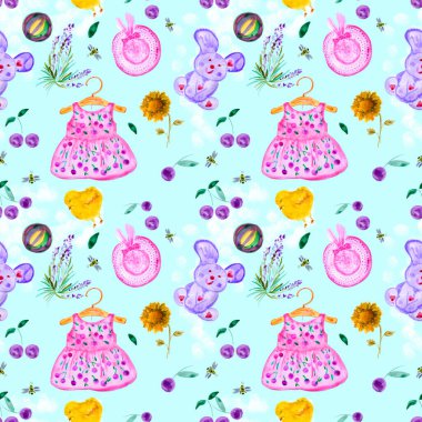 Elle çizilmiş nesnelerle kusursuz çocuk deseni