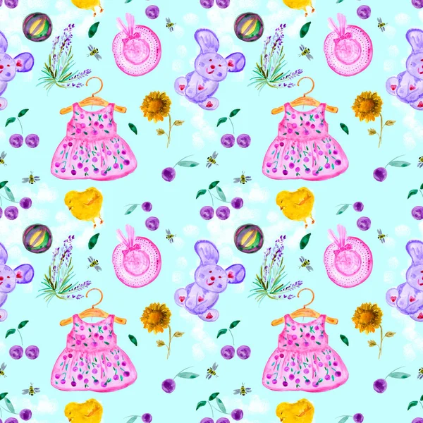 Elle çizilmiş nesnelerle kusursuz çocuk deseni