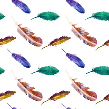 Elle çizilmiş kuş tüyleriyle kusursuz desen. Suluboya