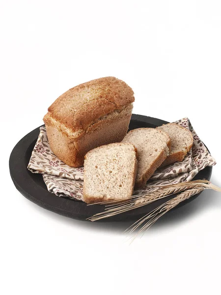 Food Photography Loaf Sliced Rye Bread Three Pieces Cloth Towel — Stock Photo, Image