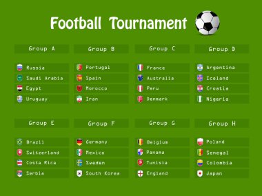 Futbol turnuva katılan farklı ülke bayrakları ile kalkan çizimi