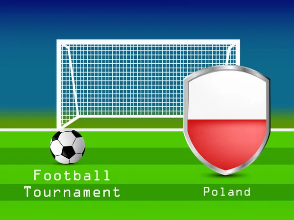 サッカー大会に参加している別の国のフラグとシールドの図 — ストックベクタ