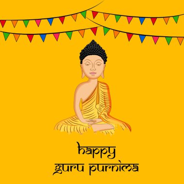 Guru Purnima Festivali Hindistan'da vesilesiyle mutlu Guru Purnima metinle om kutsal ses çizimi