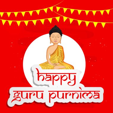 Guru Purnima Festivali Hindistan'da vesilesiyle mutlu Guru Purnima metinle om kutsal ses çizimi