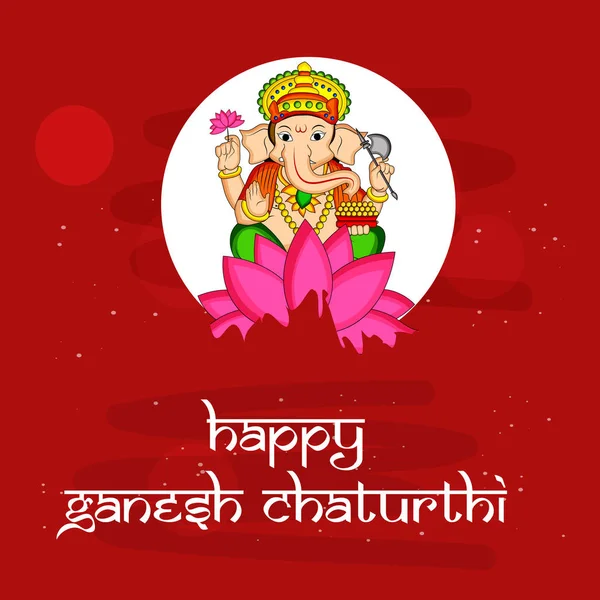 Ilustracja Hinduski Bóg Ganesha Szczęśliwy Tekst Ganesh Chaturthi Przy Okazji — Wektor stockowy