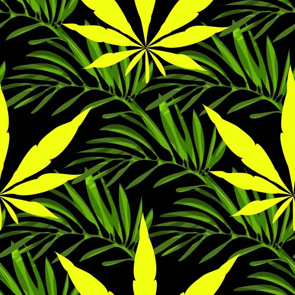 Cannabis Marijuana Motif Sans Couture Sur Fond Noir Cannabis Feuilles — Image vectorielle