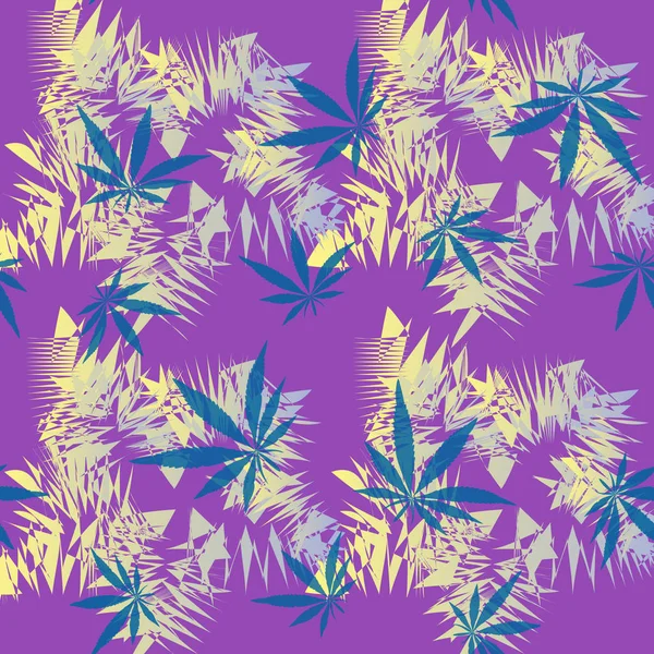 大麻大麻叶雷鬼吸烟优雅的花卉抽象图案在丁香背景美丽的装饰时尚打印织物T恤升华手机箱覆盖明信片 — 图库矢量图片