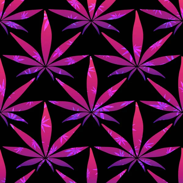 Sömlös Konsistens Cannabis Marijuana Blad Ljus Abstrakt Stil Neon Bakgrund — Stock vektor