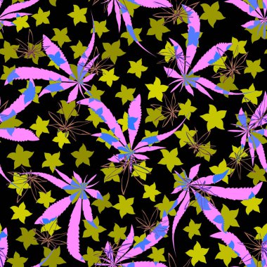 kenevir dikişsiz doku esrar desen kumaş baskı ve diğer şeyler baskı için siyah bir arka plan üzerinde soyut parlak gökkuşağı bırakır