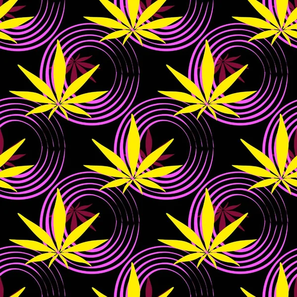 Estampado Abstracto Hojas Cannabis Para Ropa Púrpura Sobre Fondo Negro — Vector de stock