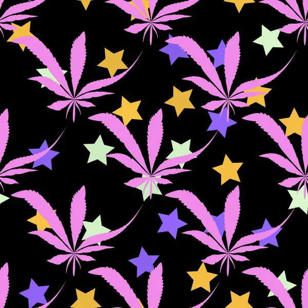 Modèle Cannabis Feuilles Sans Couture Nature Sur Fond Noir Impression — Image vectorielle