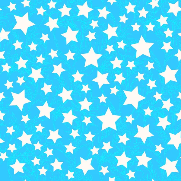 Kış tatilleri temasında dikişsiz desen. Buz dallarının konturu. Beyaz büyük yıldız ile mavi bir arka plan üzerinde Kaotik süs