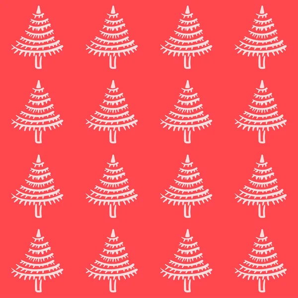 Jul klotter kontur symboler av vitt på en röd bakgrund, sömlös mönster — Stock vektor