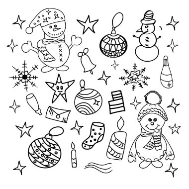 Noel karalamaları, kar tanelerinden oluşan bir sürü yeni yıl sembolü çizdi.