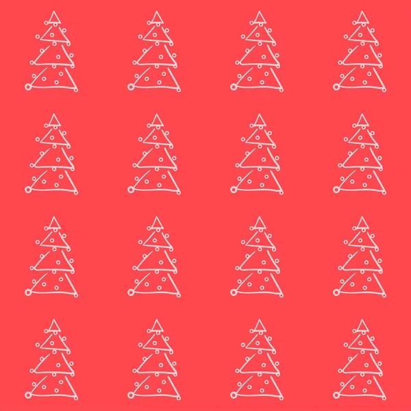 Jul klotter kontur symboler av vitt på en röd bakgrund, sömlös mönster vektor illustration — Stock vektor