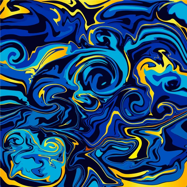 Marmeren blauw patroon met gouden verloop. Donkere oceaan — Stockvector