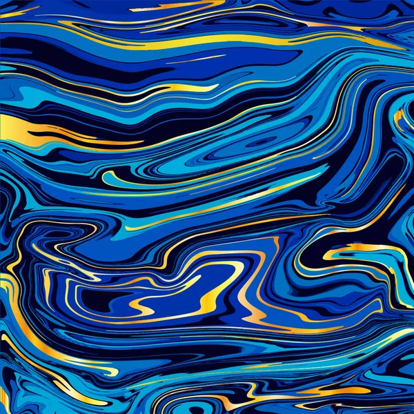 Marmeren blauw patroon met gouden helling.sea wervelwind, donker diep — Stockvector