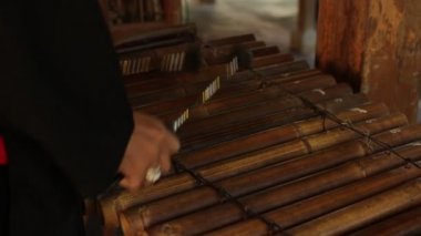 Asya Endonezya Bali müzisyen gamelan alet. Oynayan eller. Değil düzenlenmiş, raw dosya.
