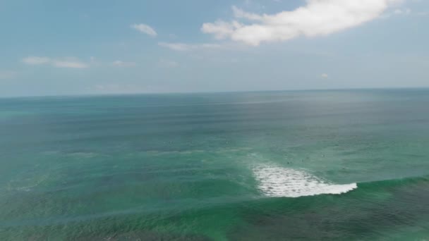 Imágenes aéreas de drones 4K de una mujer romántica feliz y saludable sentada en el acantilado. Hermoso concepto de movimiento de viaje. Isla de Bali . — Vídeo de stock