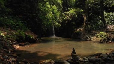 4k video şelale orman Bali Adası, Endonezya'nın uçan. Uçak video.