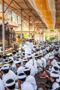 Bali, Endonezya - 9 Ekim 2018: Holyman bir traitional Balili hindu törenle Ubud, Bali Adası üzerinde.