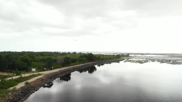 Luchtfoto drone video van mangroven op Bali eiland, Indonesië. Serangan eiland. — Stockvideo