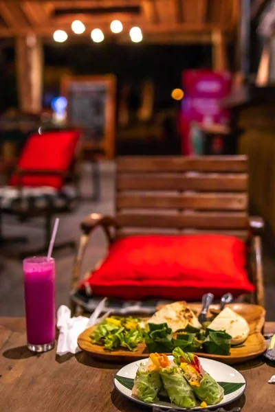 Restaurant at night time. Dinner time. No people.