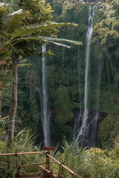印度尼西亚巴厘岛绿色热带雨林中的 sekumpul 瀑布. — 图库照片