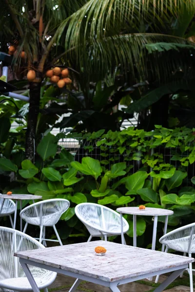 Interior del restaurante tropical en la isla de Bali, Indonesia . —  Fotos de Stock