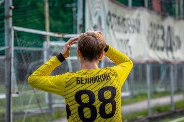 Moskova, Rusya - 24 Ağustos 2019: Oyunda futbolcular. Moskova Amatör Ligi.