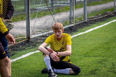 Moskova, Rusya - 24 Ağustos 2019: Oyunda futbolcular. Moskova Amatör Ligi.