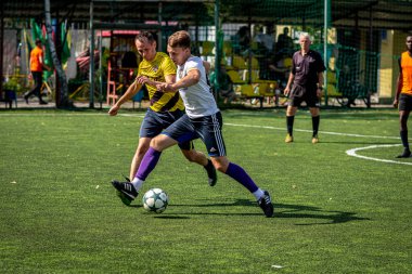 Moskova, Rusya - 24 Ağustos 2019: Oyunda futbolcular. Moskova Amatör Ligi.