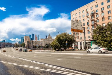MOSCOW, RUSSIA - 27 Temmuz 2020: Moskova City gökdelenleri mimari kompleksi.