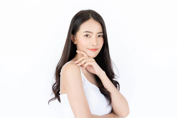Mladá Asiatka Usměvavou Tvář Světlý Odstín Pleti Asijské Žena Stojící — Stock fotografie