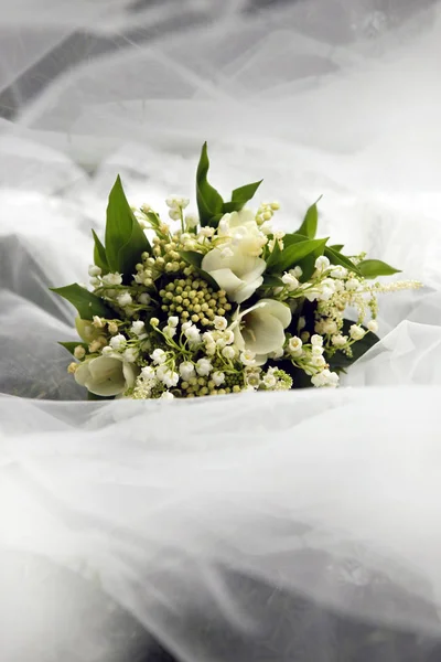 Bouquet Mariage Sur Fond Voile — Photo