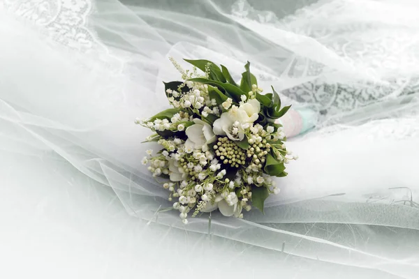 Bouquet Mariage Sur Fond Voile — Photo