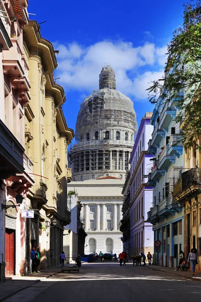 Habana Cuba Enero 2019 Calle Habana Con Antigua Cúpula Del — Foto de Stock